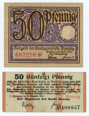 SET Free City of Danzig, 50 pfennig and GDAŃSK - 50 pfennig 1916