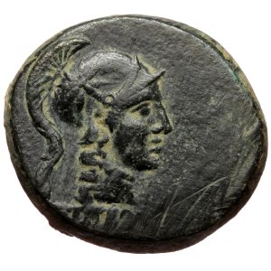 Mysia, Pergamon, AE 18 (bronze, 8,30 g, 18 mm) ?, 200-133 BC Obv: Helmeted head of Athena right, below name of magistrat