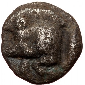 Mysia, Kyzikos, AR Obol (silver, 0,77 g, 9 mm) c. 480-450 BC Obv: Head of roaring lion left, retrograde K above, all wit