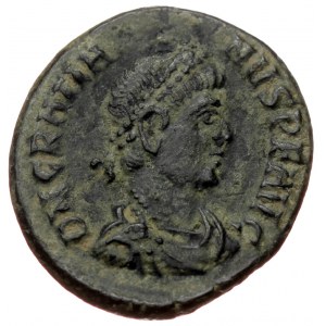 Gratian (367-383). AE 18 Follis (bronze, 2,71 g, 18 mm) Kyzikos. Obv: DN GRATIANVS PF AVG Diademed, draped and cuirassed