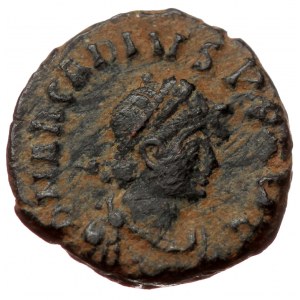 Arcadius (388-392) AE 12 (bronze, 1,60 g, 12 mm) Antioch Obv: D N ARCADIUS P F AVG, pearl-diademed, draped and cuirassed