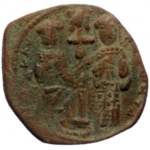 Constantine X Ducas (1059-1067) with Eudocia AE Follis (Bronze, 26mm, 5.93g) Constantinople (overstruck)