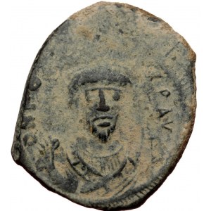 Phocas (602-610). AE Half Follis (bronze, 6,61 g, 25 mm). Constantinople Obv: δ N FOCA PЄRP AVG.Crowned bust facing, wea