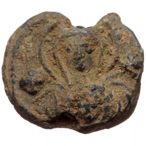 Byzantine seal (Lead, 16,8 mm, 3,35 g), ca. 6th-7th cent. Obv: Nimbate bust of the Virgin Mary facing, between two cross