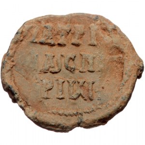 Byzantine seal (Lead, 27,2 mm, 10,63 g). Obv: Legend in three lines.