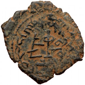ISLAMIC, Umayyad Caliphate (Arab-Byzantine coinage).end of the C7th and beginning of the 8th century Æ Fals (Bronze, 23m