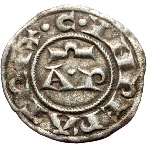 Henry VI and Constance (1194-1196) AR Denaro (Silver, 0.87g, 17mm) Brindisi. Very rare