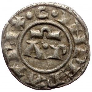 Henry VI and Constance (1194-1196) AR Denaro (Silver, 0.72g, 17mm) Brindisi. Very rare