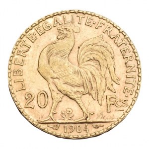 Francie - III. republika 1871 - 1940, 20 frank 1904, Paříž, KM.847, 6.449g, nep.hr., nep.rysky