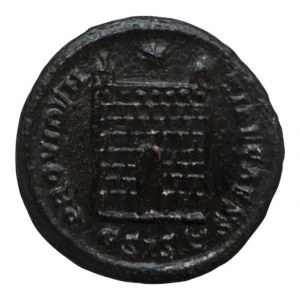 Constantinus II. 337-340, follis, rv: táborová brána, PROVIDENTIAE CAESS, minc. Siscia, RIC VII-216