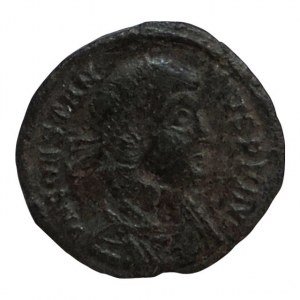 Constantius II. 337-361, malý bronz AE 3, GLORIA ROMANORVM Císař se standartou, RIC 386, Sear -, minc.Siscia