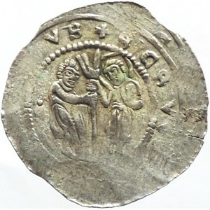 Vladislav II. 1140-1172, denár Cach 587 na rubu kulička vlevo, dr.ned., postavy krásně vyraženy 0,805g