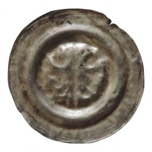 Přemysl Otakar II. 1253-1278, brakteát střední, Slezsko? F 43/9; Cach -; Saurma tab. IV, č. 177; Kopicki 7049 ja, půlený lev a orlice, 0,679g/26,6mm, starý podložní štítek R