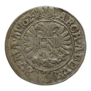 Ferdinand II. 1619-1637, 3 krejcar 1624 Praha-Suttner, MKČ 759