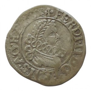 Ferdinand II. 1619-1637, 3 krejcar 1626 Praha-Hübmer, MKČ 759v, nad hlavou křížek