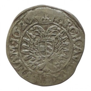 Ferdinand II. 1619-1637, 3 krejcar 1626 Praha-Hübmer, MKČ 759v, nad hlavou křížek