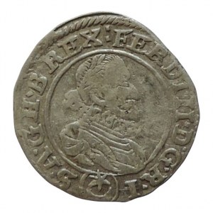Ferdinand II. 1619-1637, 3 krejcar 1627 Praha-Hübmer, MKČ 759v, D:G.R.I (zn) S.A….., nad hlavou dvojtečka