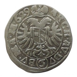 Ferdinand II. 1619-1637, 3 krejcar 1629 Praha-Hübmer, MKČ 760