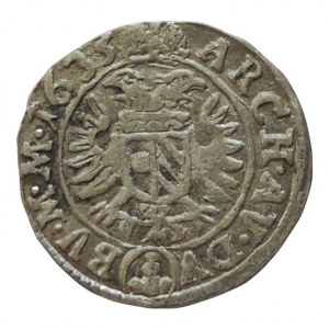 Ferdinand II. 1619-1637, 3 krejcar 1635 Praha-Schuster, MKČ 763