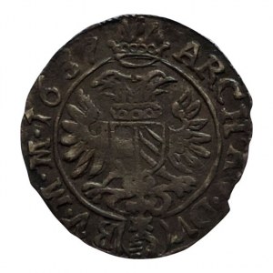 Ferdinand II. 1619-1637, 3 krejcar 1637 Praha-Wolker, MKČ 763, okr.