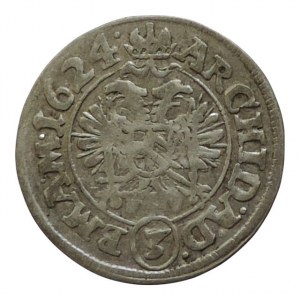 Ferdinand II. 1619-1637, 3 krejcar 1624 CW Brno-Wohnsiedler, MKČ 885