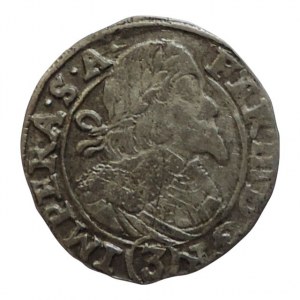 Ferdinand III. 1637-1657, 3 krejcar 1645 Praha-Wolker, MKČ 1181