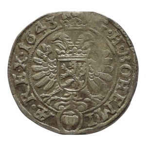 Ferdinand III. 1637-1657, 3 krejcar 1643 Jáchymov-Knobloch, MKČ 1220, kraj.stř. R