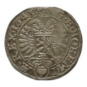 Ferdinand III. 1637-1657, 3 krejcar 1643 Jáchymov-Knobloch, MKČ 1220, kraj.stř. R