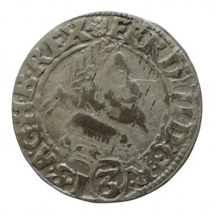 Ferdinand III. 1637-1657, 3 krejcar 1637 O Olomouc-Sonnenschein, MKČ 1237 vady kovu na rubu, dr.ned.