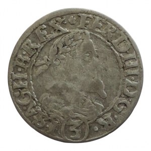 Ferdinand III. 1637-1657, 3 krejcar 1637 O Olomouc-Sonnenschein, MKČ 1237v, chyboražba v opise rubu: ARCHI.DV.DV (O) B.V.C.T R