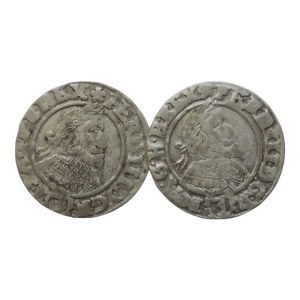 Ferdinand III. 1637-1657, 3 krejcar 1639 MI Vratislav-Reichart+Jan, MKČ 1291, dr.vady, dvě různá razidla, 2ks