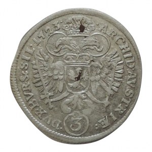 Karel VI. 1711-1740, 3 krejcar 1723 Vratislav-Nowak, MKČ 1930