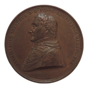 Olomouc biskupství, Maxmilián Josef Sommerau-Beeckh 1836-1853, Cu medaile 44mm intronizační 1837 sign. I.Schön, Taul 294, dr.škr., patina