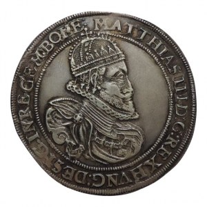 Matyáš II. 1611-1619, tolar 1610 Vídeň, titl. DESIG IN REGEM BOHE, dr.dvojráz na rubu 28,536g