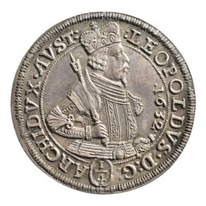 Tyroly, arc. Leopold 1620-1632, 1/4 tolar 1632 Hall, nádherný exemplář, krásná patina