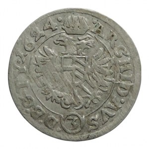 Ferdinand II. 1619-1637, 3 krejcar 1624 Vídeň-Fellner, letopočet 1624, dr.vady kovu