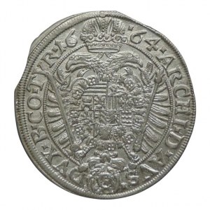 Leopold I. 1657-1705, XV krejcar 1664 CA Vídeń-Cetto, kraj.stř. Höll. 64.3.8