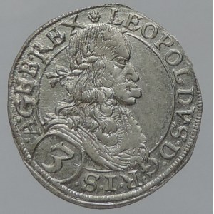 Leopold I. 1657-1705, 3 krejcar 1669 Vídeň-Faber, nad hlavou pětilistá růžice
