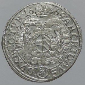 Leopold I. 1657-1705, 3 krejcar 1669 Vídeň-Faber, nad hlavou pětilistá růžice