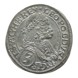Leopold I. 1657-1705, 3 krejcar 1672 Vídeň-Faber, nad hlavou kosočtverec