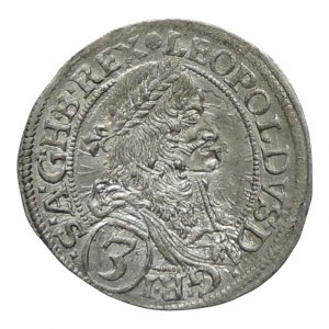 Leopold I. 1657-1705, 3 krejcar 1672 Vídeň-Faber, nad hlavou pětilistá růžice G.R.I. (3)