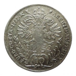 Marie Terezie 1740-1780, 10 krejcar 1777 VC-S Hall-Clotz+Stockner, just. , dr.ned. RR
