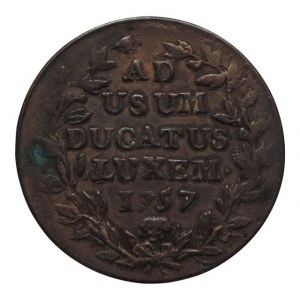 Marie Terezie 1740-1780, Cu 2 Liards 1757 Brusel, starý sáček s popisem