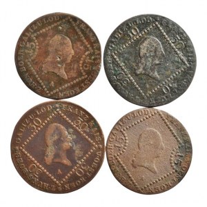 František II. 1792-1835, Cu 30 krejcar 1807 A, 15 krejcar 1807 A, velká a malá značka u obou nominálů, 4 ks