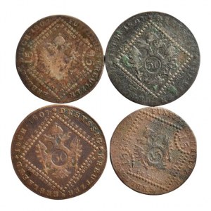 František II. 1792-1835, Cu 30 krejcar 1807 A, 15 krejcar 1807 A, velká a malá značka u obou nominálů, 4 ks