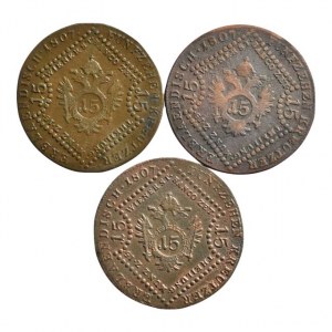 František II. 1792-1835, Cu 15 krejcar 1807 A, B, S, 3 ks