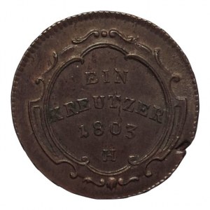 František II. 1792-1835, Cu 1 krejcar 1803 H Günzburg, dr.vada hr., patina