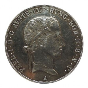 Ferdinand V., tolar 1845 A, v hraně nad hlavou drobná dírka 28,030g