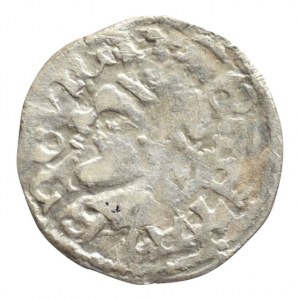 Ludvík z Anjou 1342-1382, denár Huszár 547, hlava Saracéna, kříž bez kuliček