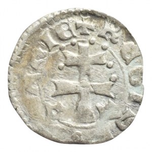 Ludvík z Anjou 1342-1382, denár Huszár 547, hlava Saracéna, dvě koruny u kříže